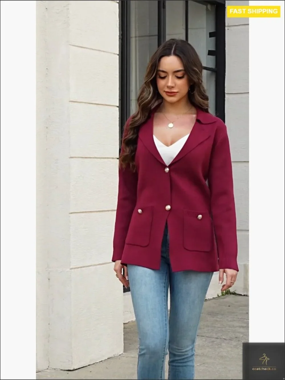 Sweater Blazer Casual Business Jacket Long Sleeve Cardigan Button Front Lapel